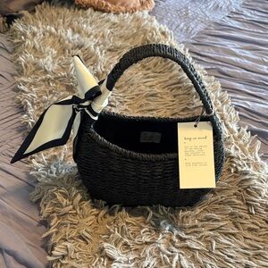 Anthropologie Black Woven Mini Bag with Scarf